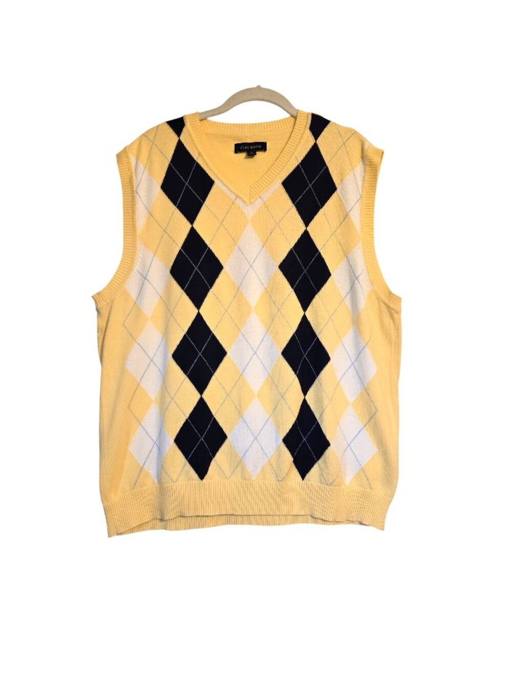 Club Room Argyle Cotton Sweater Golf Vest Preppy Yellow Navy XL